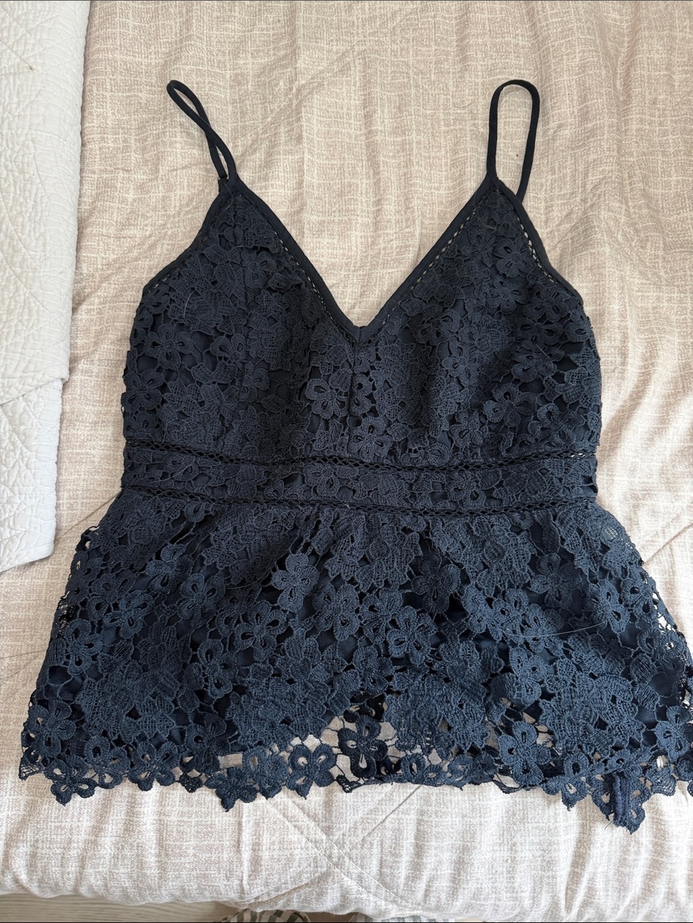 Abercrombie & Fitch Black Floral Crochet Peplum Cami